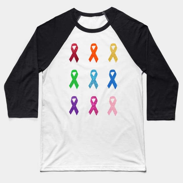 Faux Glitter Awareness Ribbon Pack Baseball T-Shirt by Felicity-K